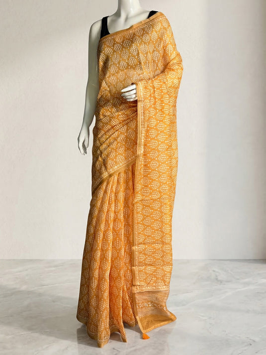 Yellow Cotton Printed Saree