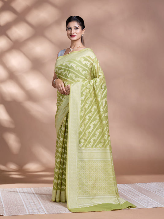 Green Resham Weave Banarasi Cotton Saree