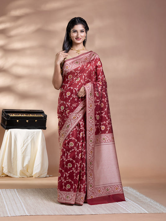 Brown Resham Weave Banarasi Cotton Saree