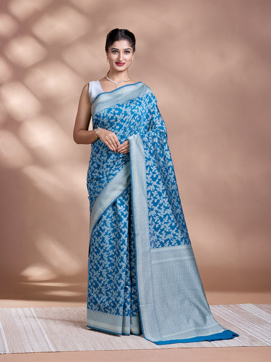 Blue Resham Weave Mulmul Cotton Saree