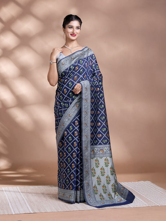 Blue Resham Weave Mulmul Cotton Saree