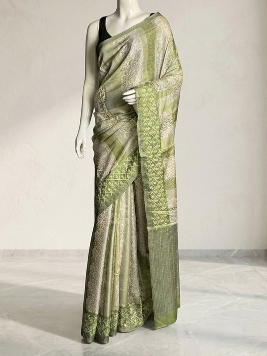 Green Tussar Printed Saree