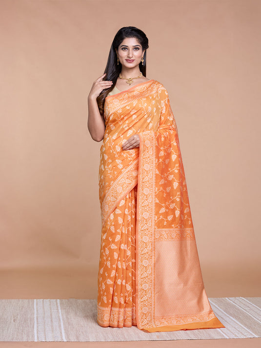 Orange Resham Weave Mulmul Cotton Saree