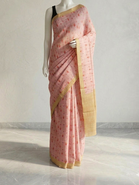 Pink Cotton Printed Saree