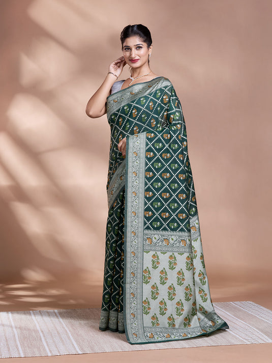 Green Resham Weave Banarasi Cotton Saree