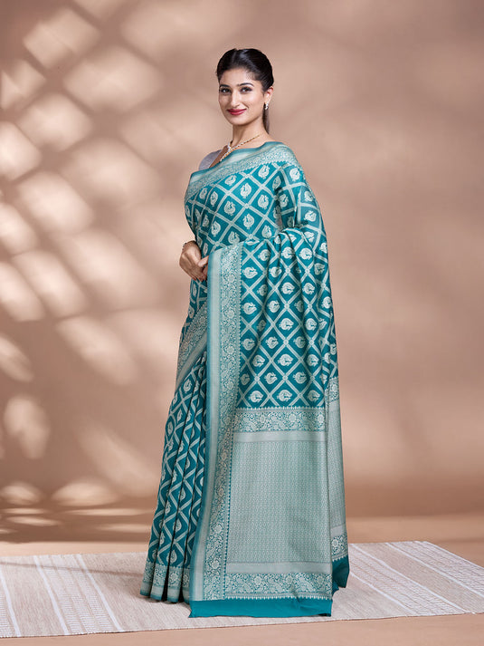 Green Resham Weave Mulmul Cotton Saree