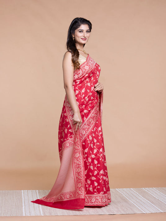 Red Resham Weave Mulmul Cotton Saree