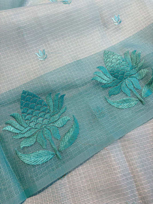 Blue Kota Silk Thread Work Saree