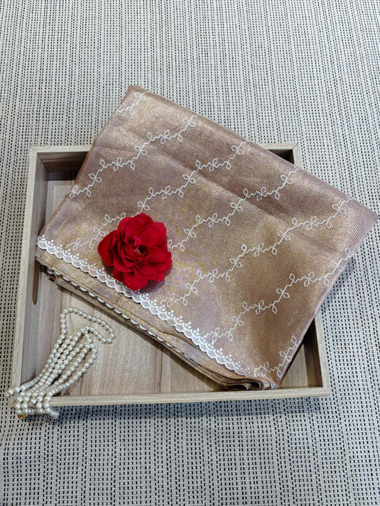 Rose Gold Kota Tissue Saree