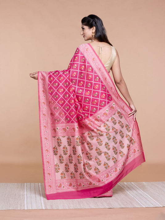 Rani Pink Resham Weave Mulmul Cotton Saree