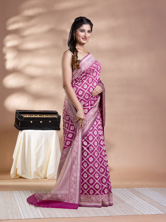 Magenta Resham Weave Mulmul Cotton Saree