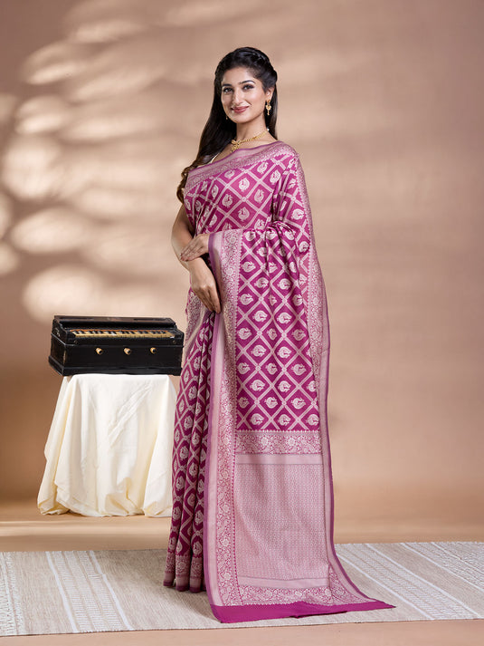 Magenta Resham Weave Mulmul Cotton Saree