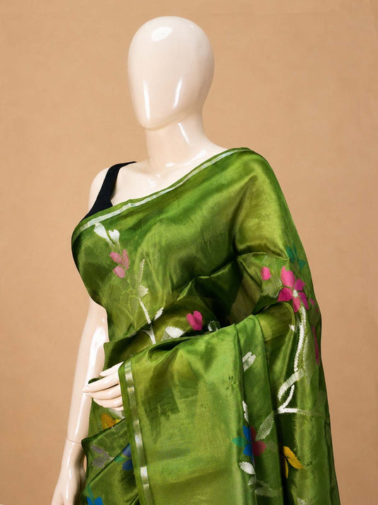 Green Paper Silk Zari Woven Saree