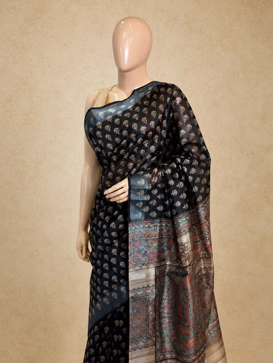 Black Tussar Printed Saree