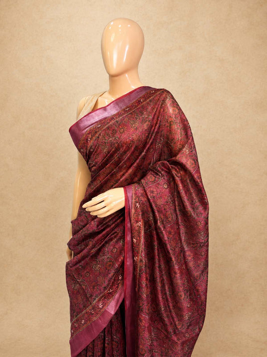 Red Tussar Printed Saree