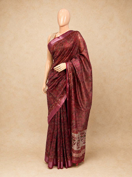 Red Tussar Printed Saree