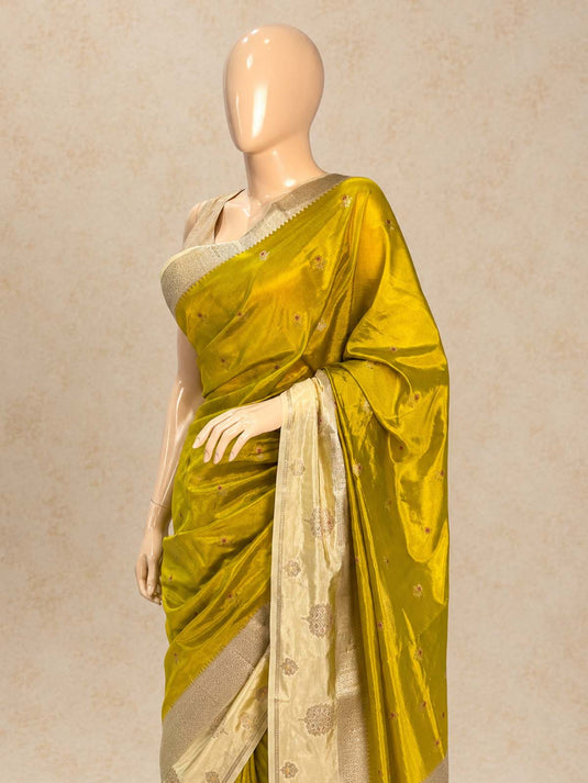 Yellow Semi Raw Mango Zari Woven Saree