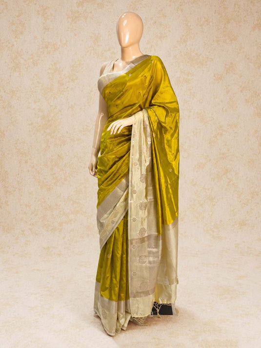 Yellow Semi Raw Mango Zari Woven Saree