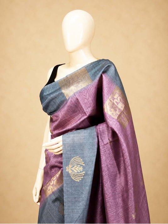 Purple tussar Silk Zari Woven Saree