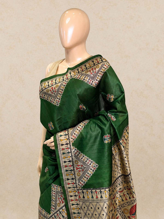 Green Tussar Printed Saree