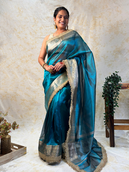 Blue tissue saree