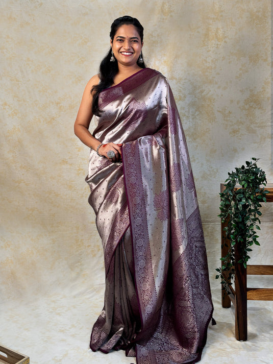 Purple Crepe Silk Brocade Saree