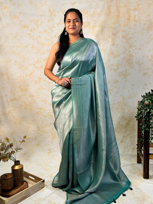 Blue Crepe Silk Brocade Saree