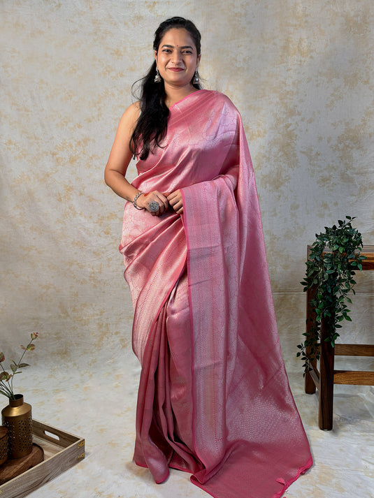Pink Crepe Silk Brocade Saree