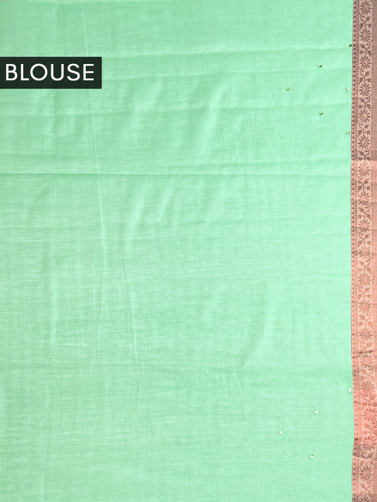 Green Supernet Cotton Embroidered Saree