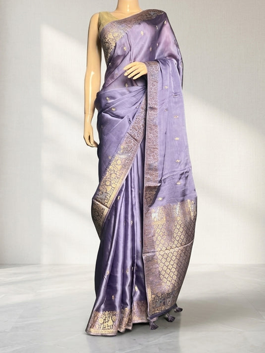 Purple Satin Silk Zari Woven Saree