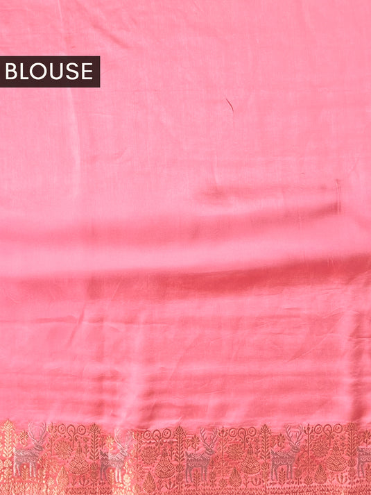 Pink Satin Silk Zari Woven Saree