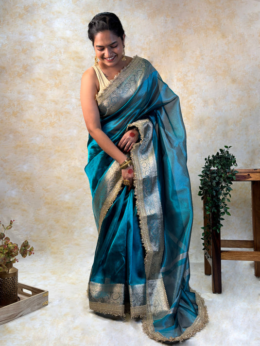Blue tissue saree