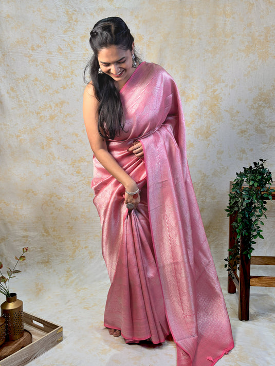 Pink Crepe Silk Brocade Saree