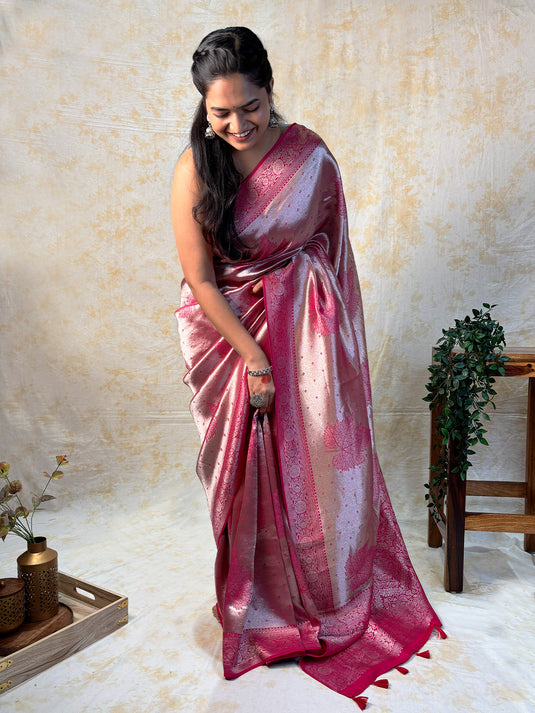 Pink Crepe Silk Brocade Saree