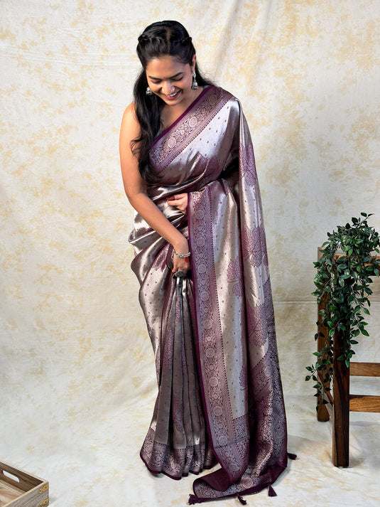 Purple Crepe Silk Brocade Saree
