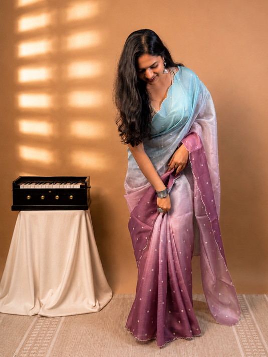 Purple and Blue Kota Silk Ombre Saree