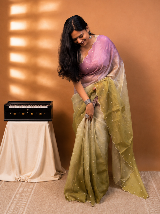 Purple and Green Kota Silk Saree