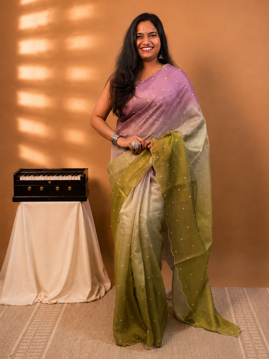 Purple and Green Kota Silk Saree