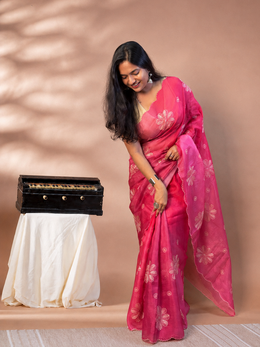 Pink Kota Silk Ombre Saree