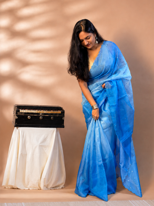 Blue Kota Silk Ombre Saree