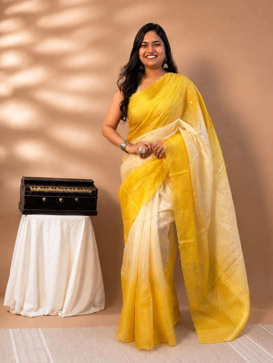 Yellow Kota Silk Ombre Saree