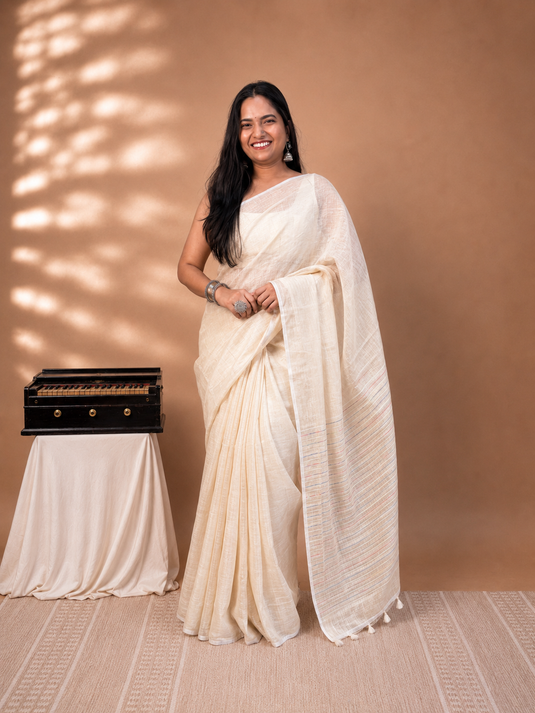 Beige Linen Saree