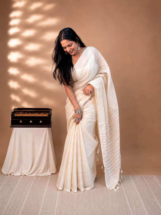 Beige Linen Saree