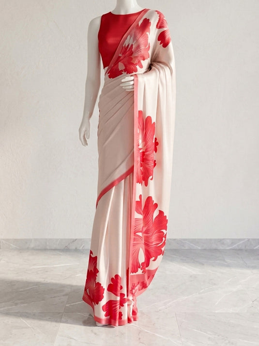 Pink Crepe Silk Printed Saree
