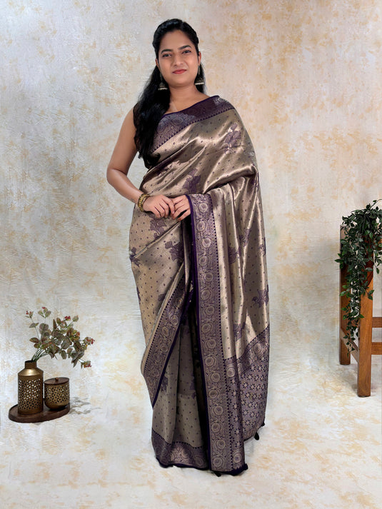 Purple Crepe Silk Brocade Saree