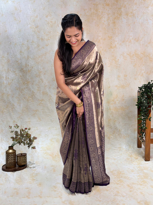 Purple Crepe Silk Brocade Saree