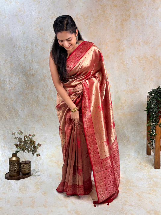 Red Crepe Silk Brocade Saree