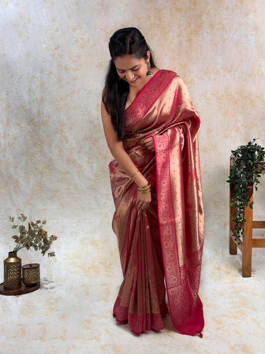 Pink Crepe Silk Brocade Saree