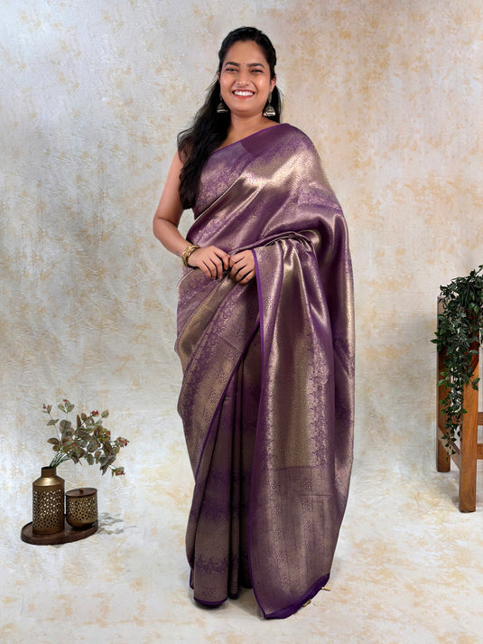Purple Crepe Silk Brocade Saree