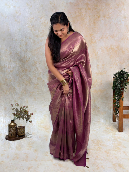 Wine Crepe Silk Brocade Saree